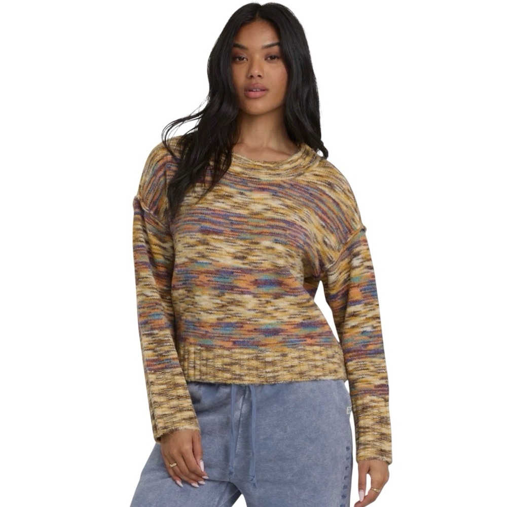 Billabong Wool Blend Malibu Creek Sweater M Brown Multi Stripe Relaxed Cozy